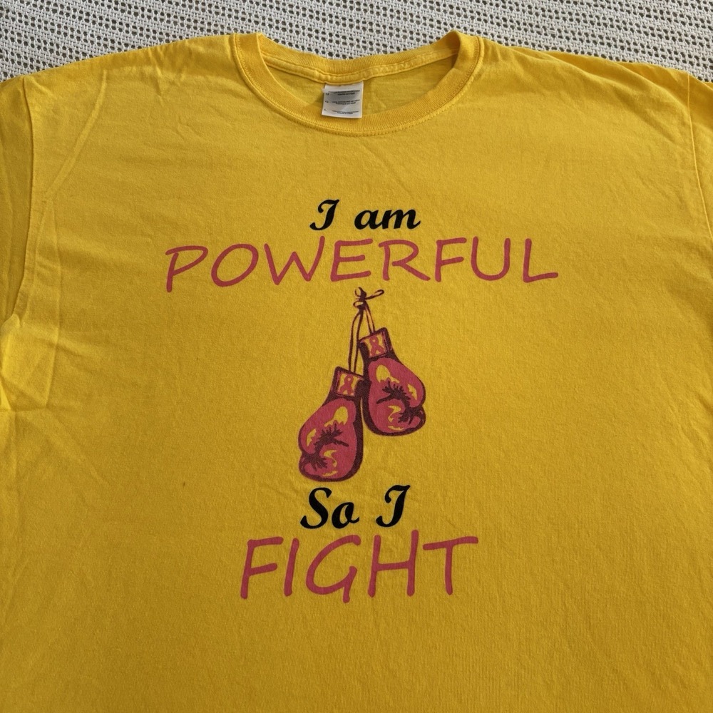 Breast Cancer Awareness T Shirt Boxing Gloves Fight Yellow - Mens Large